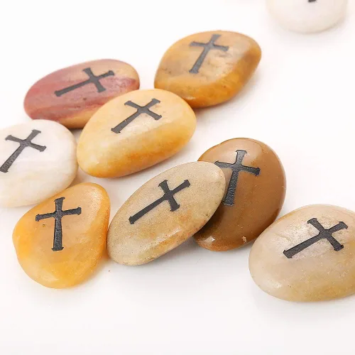 Miniatura 4 de ROCKIMPACT 24 piedras grabadas para la preocupación cruzada para orar la fe, piedras conmemorativas, pulidas, naturales, bautizo, comunión, regalo