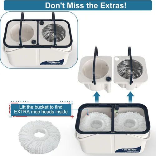 Miniatura 4 de Mopa giratoria de gran capacidad Gen 1 y cubo, para hogares grandes y días de limpieza profunda, sistema de 4 cámaras que separa el agua sucia