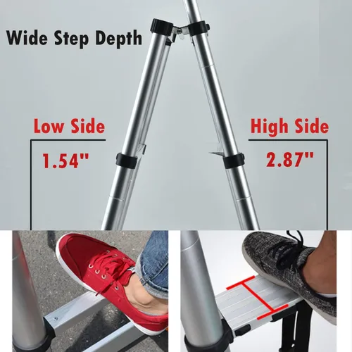 Miniatura 6 de Escalera telescópica plegable de aluminio 5+6 con pasamanos, pedal ancho de seguridad, carga máxima de 330 libras, plegable, fácil de almacenar