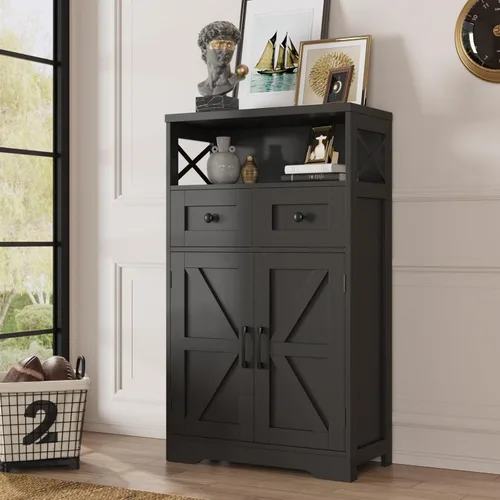 Miniatura 19 de Befrases - Gabinete de almacenamiento de casa rural con cajones y estante, aparador independiente para cocina, sala de estar, oficina en casa, gris
