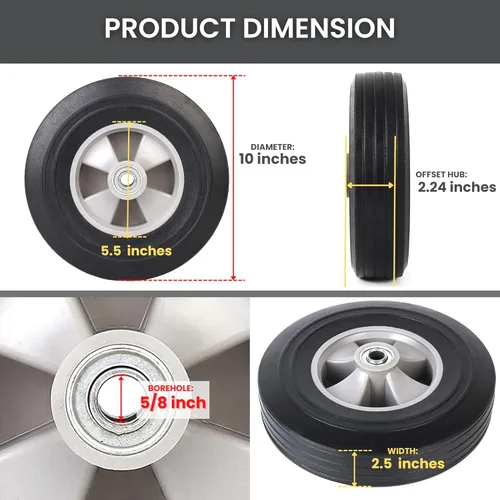 Miniatura 2 de AR-PRO - Neumáticos y ruedas de goma sólida sin planos de 10 x 2.5 pulgadas, ruedas sólidas de 10 pulgadas con ejes de 5/8 pulgadas y cubo