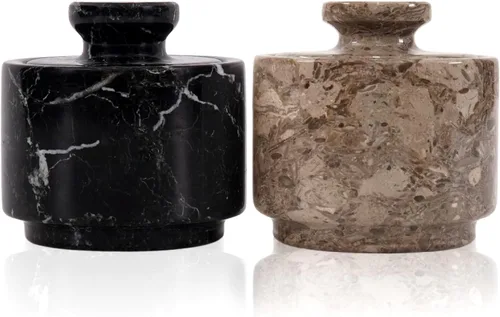 Miniatura 9 de MARBLOUS KRAFTS Salero de Mármol con Tapa 3" Blanco y Negro Cebra Frasco de Especias Para Encimera de Cocina Recipiente de Sal de Piedra y Cuencos