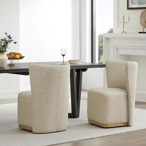Miniatura 10 de CHITA Juego de 2 sillas de comedor tapizadas giratorias con ruedas, silla de comedor de tela moderna certificada FSC con ruedas, sillas de comedor