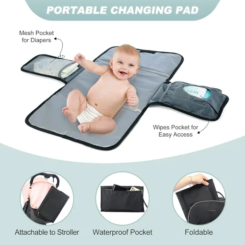 Miniatura 4 de LOVEVOOK - Mochila para pañales con funda acolchada, bolsa para bebé con cambiador y portachupete, bolsas de pañales impermeables para viajes