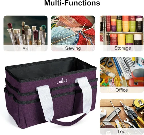 Miniatura 5 de JJRING Bolsa Organizadora de Transporte para Manualidades, Organizador de Almacenamiento de Arte con Múltiples Bolsillos, Bolsa de Costura Morado