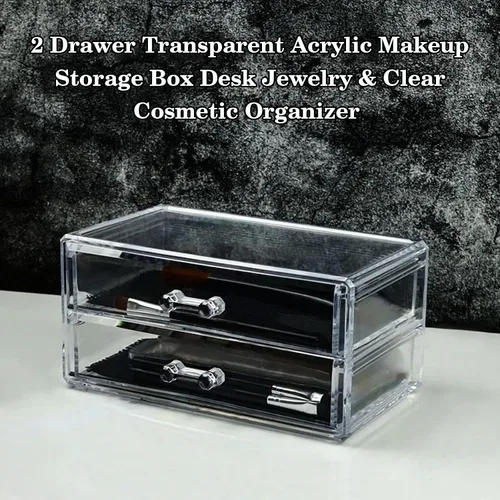 Miniatura 4 de Organizador de maquillaje de acrílico transparente con 2 cajones, caja de almacenamiento de maquillaje de escritorio y organizador de cosméticos