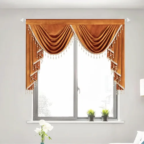 Miniatura 23 de VOGOL Cenefa de cortinas de terciopelo grueso para dormitorio, cenefas de cascada de lujo con aislamiento térmico dorado para sala de estar formal