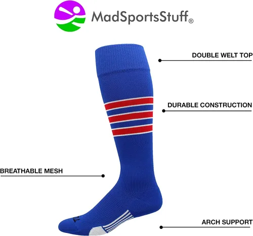 Miniatura 2 de MadSportsStuff Dugout 3 Stripe Baseball Socks Over the Calf Length (Multiple Colors)