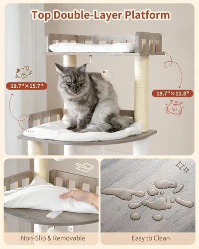 Miniatura 4 de Heybly Árbol para gatos, torre de madera de 70.5 pulgadas para gatos grandes de interior con estructura extra estable, muebles modernos para gatos