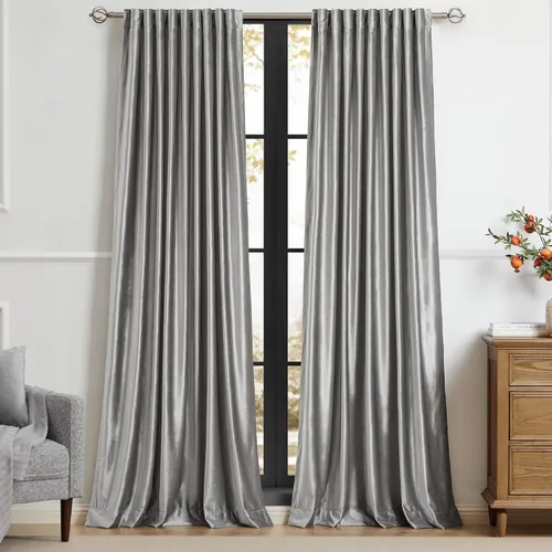 Miniatura 47 de PRIMROSE Cortinas de terciopelo champán de 63 pulgadas de largo para sala de estar, juego de 2 paneles opacos, bolsillo para barra, pestaña trasera