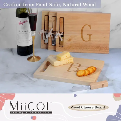 Miniatura 3 de Miicol Tabla de madera para charcutería, tabla de queso con monograma de 10 pulgadas, tabla de cortar inicial personalizada con esparcidor, regalo
