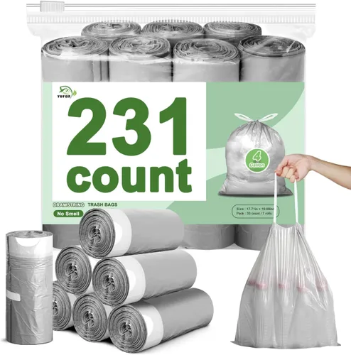 Miniatura 9 de Bolsas de basura pequeñas de 132 unidades, cordón de 4 galones, bolsas de basura blancas para baño, bolsas de basura sin desgarros, forros