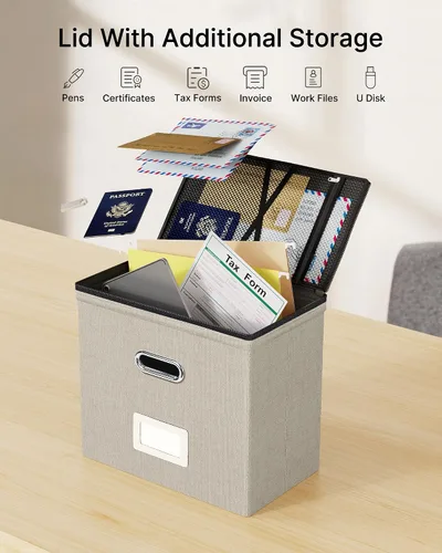 Miniatura 2 de Oterri Cajas organizadoras de archivos con tapas, caja de archivos con bolsillos de malla, caja organizadora de documentos para carpetas