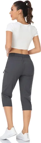 Miniatura 2 de Pantalones de senderismo para mujer, ligeros, para exteriores, estilo capri para atletismo, casual, con UPF 50, bolsillos con cremallera de secado