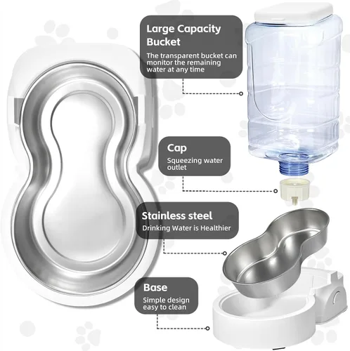 Miniatura 3 de Comedero automático para gatos y dispensador de agua con cuenco de acero inoxidable, comedero por gravedad para perros y bebedero para mascotas