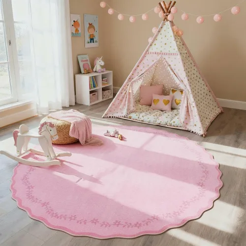 Miniatura 8 de GarveeHome Alfombra de entrada festoneada, 2 x 3, color azul sólido, lavable, alfombra floral para entrada interior, alfombra floral antideslizante