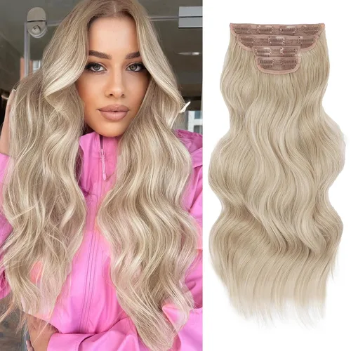 Miniatura 35 de Extensiones de cabello con clip de Vigorous de 20 pulgadas, con reflejos rubio playa, extensiones de cabello ondulado largo y suave de cabello