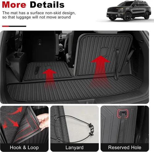 Miniatura 5 de Tapete de carga compatible con Kia Sorento 2021-2025 2026 Tapete de maletero con tapete para respaldo de asiento, TPE para todo tipo de clima