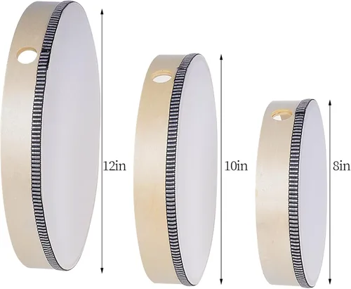 Miniatura 2 de Nydotd 3 piezas de tambor de mano de percusión de madera con barra de tambor de 12 pulgadas, 10 pulgadas, 8 pulgadas, instrumentos de percusión