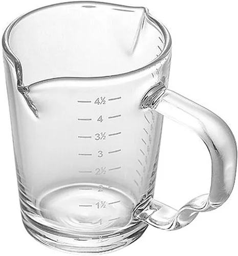 Miniatura 5 de Taza medidora de vidrio de 4 1/2 onzas con doble boquilla para café expreso, vaso graduado con mango aislado, jarra triple de escala transparente