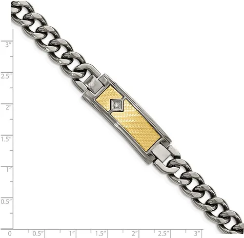 Miniatura 4 de Stainless Steel with 18k Polished Weave Textured Diamond ID Bracelet