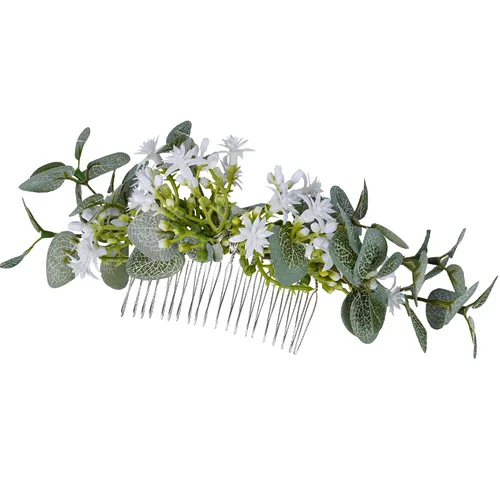 Miniatura 10 de Peineta de flores para novia - Peineta de flores blancas hecha a mano para accesorios florales para el cabello de boda para novia, dama de honor