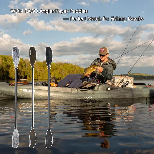 Miniatura 6 de Remos de kayak para pescadores, remo de aluminio con palas de plástico y correa de remo, remos flotantes ajustables para kayak de pesca, 3 piezas