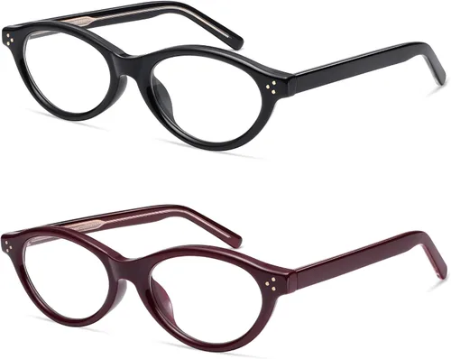 AMOMOMA Anteojos de lectura ovalados retro para mujer, bloqueo de luz azul, ojo de gato, elegantes lectores con bisagra de resorte AM6227