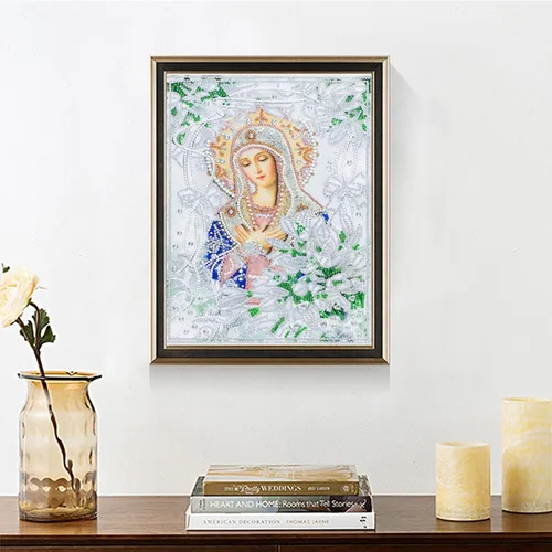 Miniatura 3 de FIVEDRX Kits de pintura de diamantes de imitación de Virgen María Religión 5D con forma especial para adultos, taladro parcial, pinturas
