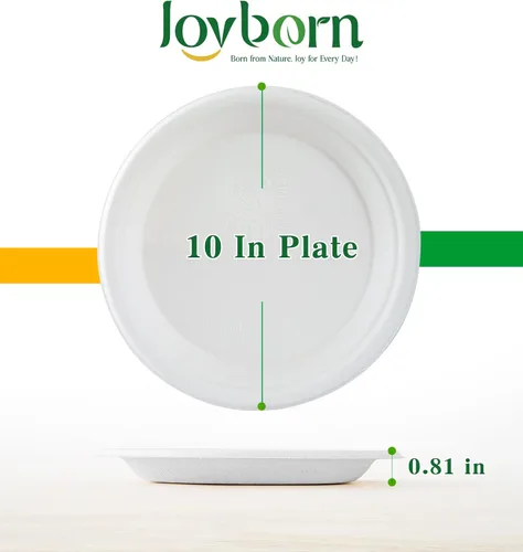 Miniatura 3 de Platos de papel 100% compostables, 10 pulgadas, 125 unidades, platos de bagazo biodegradables, platos desechables resistentes a granel para fiestas