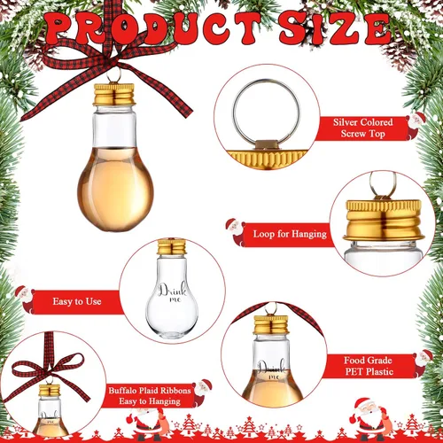Miniatura 3 de Kajaia 12 bolas de alcohol de Navidad, adornos de árbol rellenables de Navidad con calcomanías de cinta de cuadros de búfalo, adornos de plástico