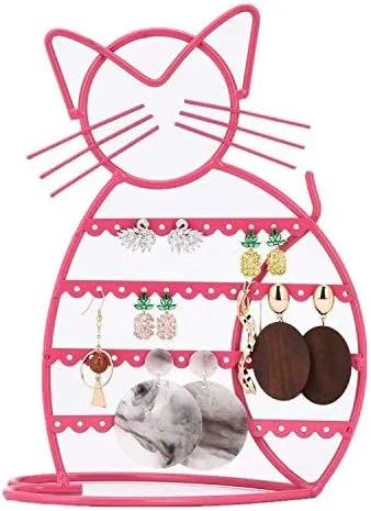 Urban Deco Soporte Organizador de Joyas en Forma de Gato - Soporte para Aretes con 48 Agujeros para Pernos, Organizador de Tocador de Metal para