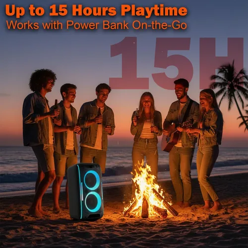 Miniatura 6 de Altavoz Bluetooth para fiestas, potente sonido estéreo de 180 W, graves profundos, altavoz inalámbrico portátil con modos de sonido EQ, luces LED