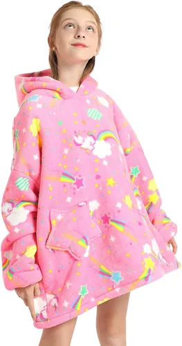 Miniatura 4 de Manta con Capucha Vestible para Niños de 4-12 Años, Manta con Capucha de Animales de Tamaño Grande, Súper Suave, Cómoda, Cálida, Franela de Rainbow
