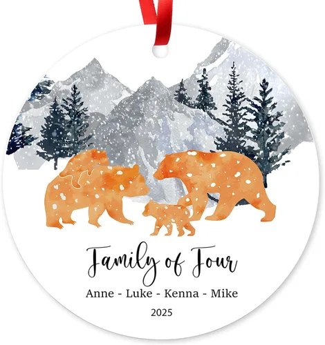 Miniatura 13 de Adorno de Navidad de familia de 3 2025, adorno personalizado para la primera Navidad del bebé, recuerdo de adorno familiar con tema de oso, 3.5 Co-03