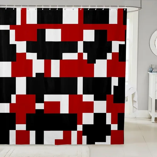 Miniatura 8 de Cortinas de ducha abstractas de líneas geométricas para niños, cortinas de baño con diseño empalmado de rayas para niñas, niños y adultos, cortinas