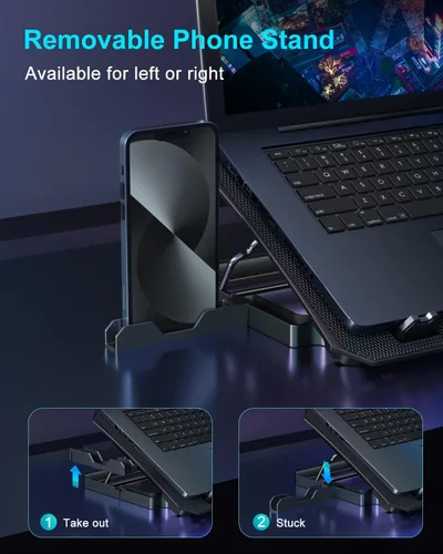Miniatura 5 de KeiBn Almohadilla de enfriamiento para laptop, enfriador de laptop para juegos, 2 ventiladores para portátiles de 10 a 15.6 pulgadas, 5 soportes