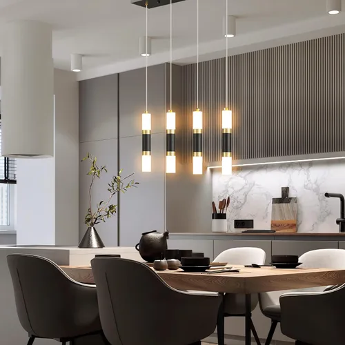 Miniatura 4 de Lámpara colgante moderna de 4 luces para isla de cocina, regulable, LED, negro, mini luces colgantes, comedor, cocina, color negro y dorado