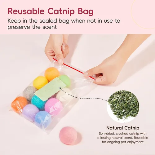 Miniatura 5 de Potaroma 12 piezas de juguetes de bola de fieltro para gatos silenciosos con hierba gatera en el interior, juguetes de ejercicio para gatos