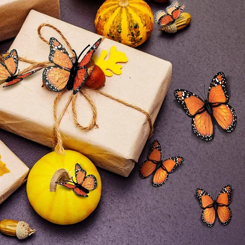 Miniatura 7 de 48 piezas de 4 tamaños de decoraciones de mariposa monarca falsas, calcomanías 3D magnéticas falsas para otoño, Halloween, día de los muertos