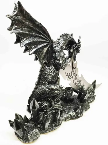 Miniatura 5 de Ebros Medieval Dreamwork Fantasía Dragón Fuego Aliento Daga Abrecartas Cuchillo con soporte de base, estatua de decoración de oficina en casa Figura