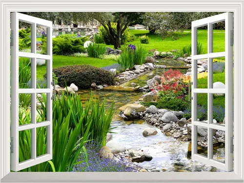 Miniatura 2 de Wall26 - Adhesivo para pared / Mural para pared, extraíble, diseño de río en un pueblo tranquilo, decoración para pared, vista creativa de ventana