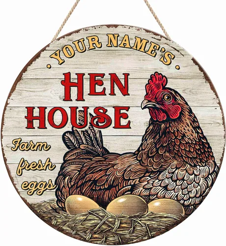 Miniatura 14 de Letrero de madera de gallinero personalizado para gallinero, diseño de granja esponjosa, varios tamaños, nombre personalizado, título y cita