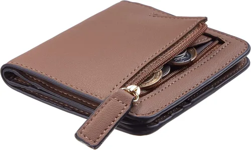 Miniatura 35 de Toughergun Cartera pequeña de cuero delgada para mujer con protección RFID, mini monedero bifold compacto con ventana de identificación transparente