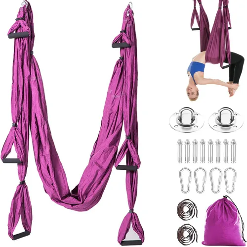 Miniatura 13 de Kit de hamaca de yoga para trapecio aéreo, ultra fuerte, antigravedad para yoga, volador, juego de herramientas de columpio de inversión Verde