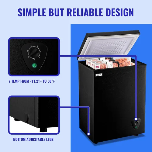 Miniatura 7 de WANAI Congelador Profundo Negro Congeladores de Cofre Pequeños con Canasta de Almacenamiento Puerta Superior Abierta Mini Congelador Compacto 7