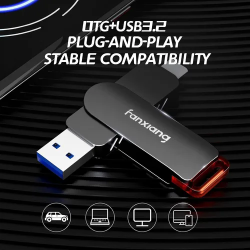 Miniatura 3 de fanxiang Unidad flash SSD externa de 256 GB, unidad de estado sólido portátil USB-C y USB-A de hasta 560 MB/s, unidad flash USB de aleación de zinc