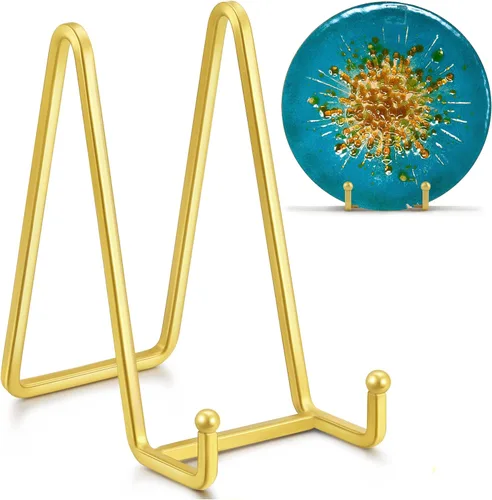 Miniatura 10 de IPAME Soportes cuadrados de metal para exhibir, soporte de 4.5 pulgadas + caballete para portarretratos para libros, placa decorativa, placa, foto