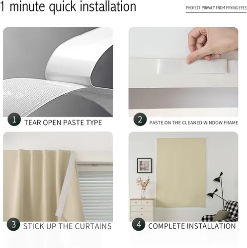 Miniatura 3 de Cortinas opacas portátiles y autoadhesivas para dormitorio y cocina, fáciles de instalar, cortinas térmicas para ventana para oscurecimiento