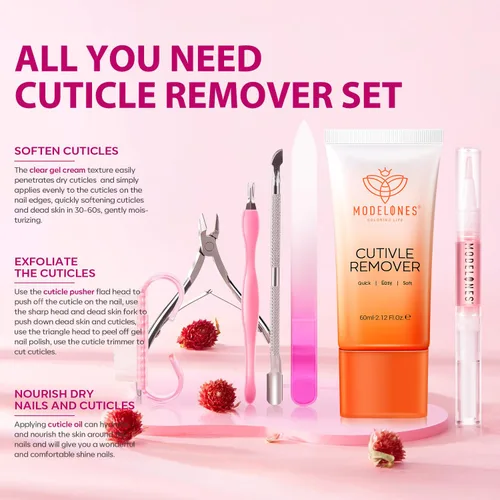 Miniatura 9 de Modelones Kit Removedor de Cutículas - Crema Removedora de Cutículas y Aceite para Cutículas, Kit de Cuidado de Cutículas con Cortador de Cutículas